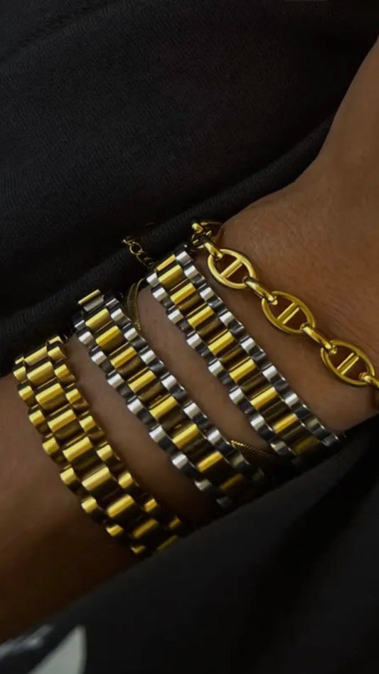 Gold & Silver Watch Chain Band Bracelet