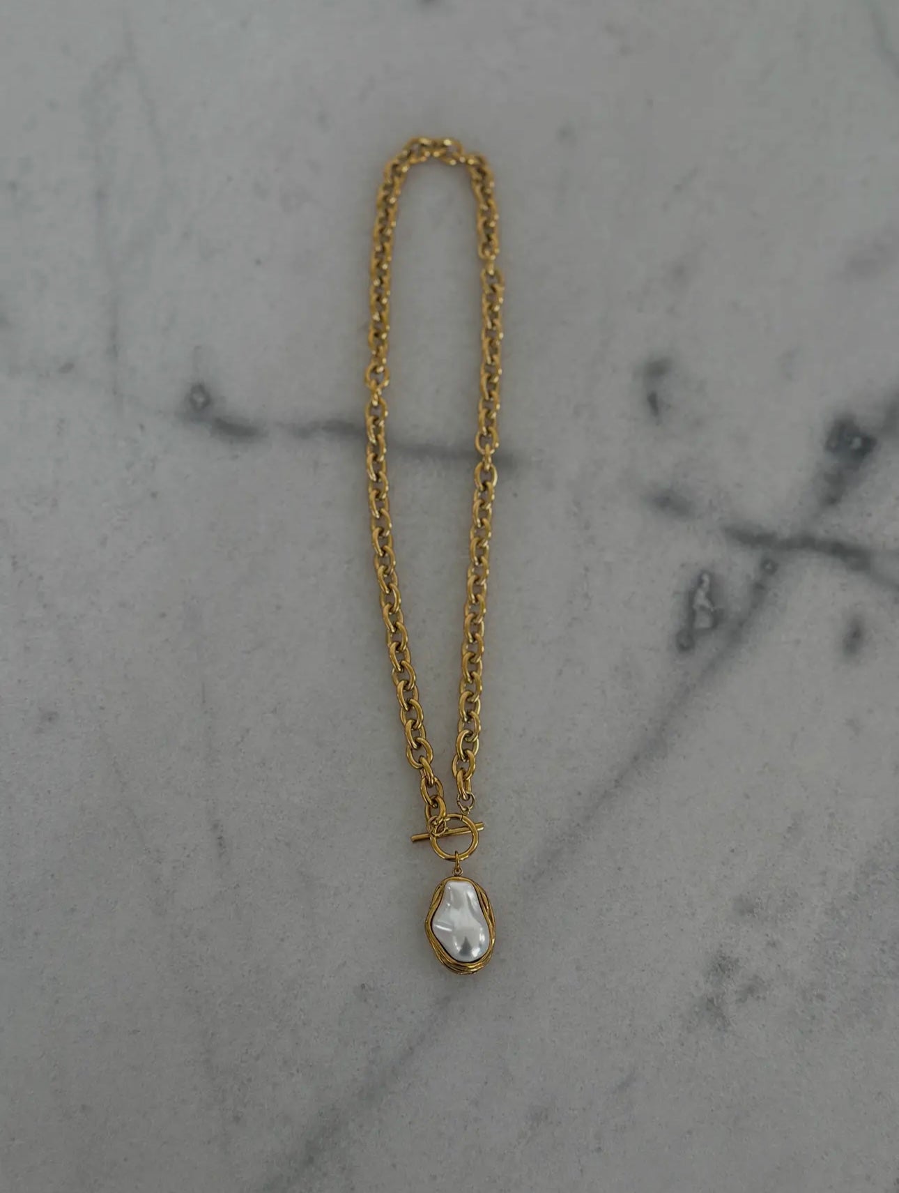 Gold Baroque Pearl Drop Necklace