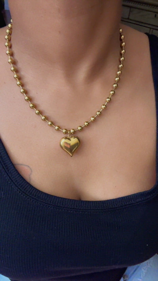 Gold Small Bubble Heart Bead Necklace