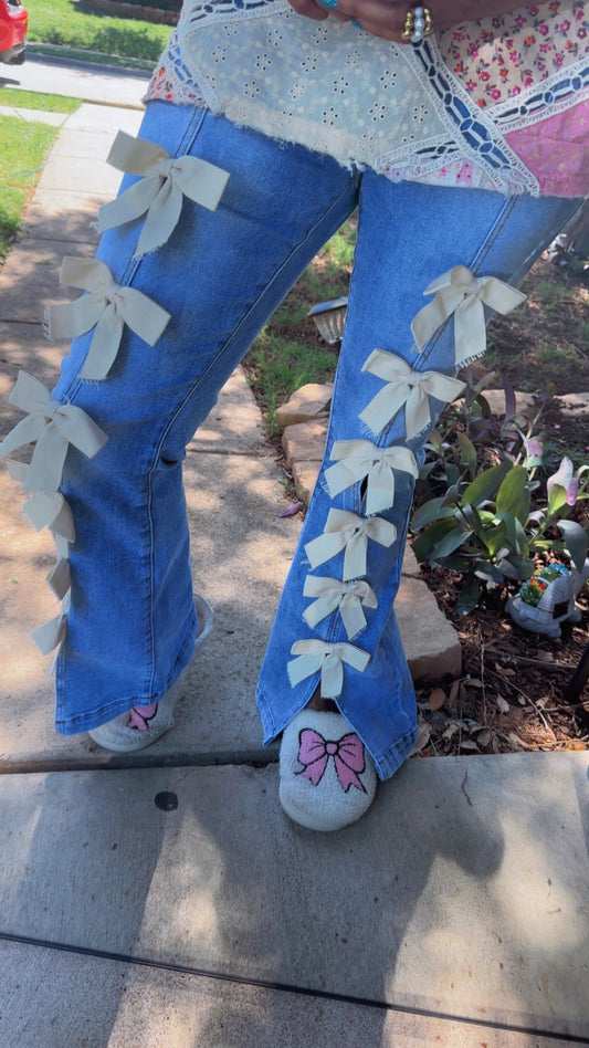 Ribbon Detailed High Waist Flare Stretchy Jeans