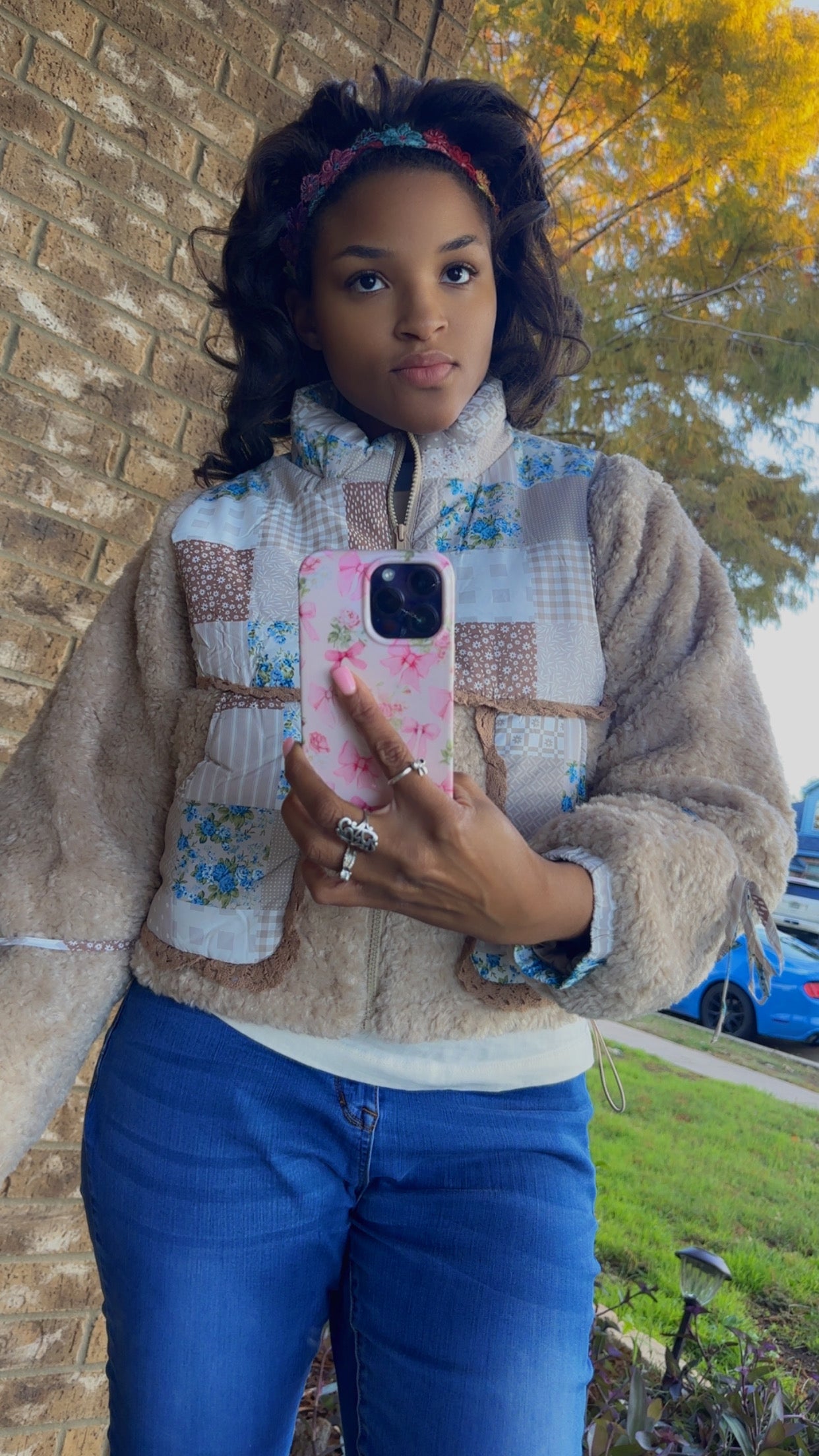 Boho Patchwork Sherpa Zip-Up Jacket