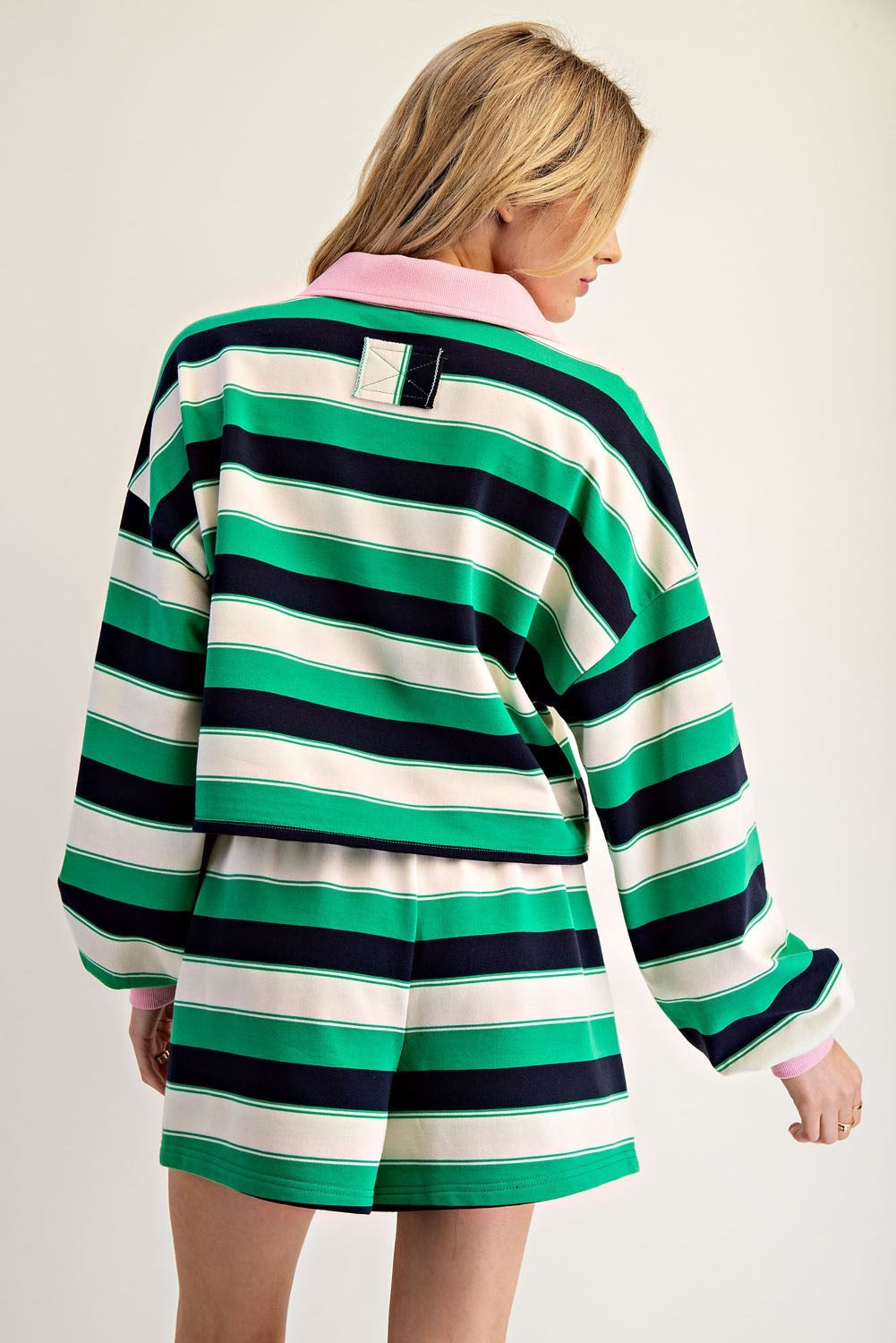 Green and Pink Long Sleeve Short Set