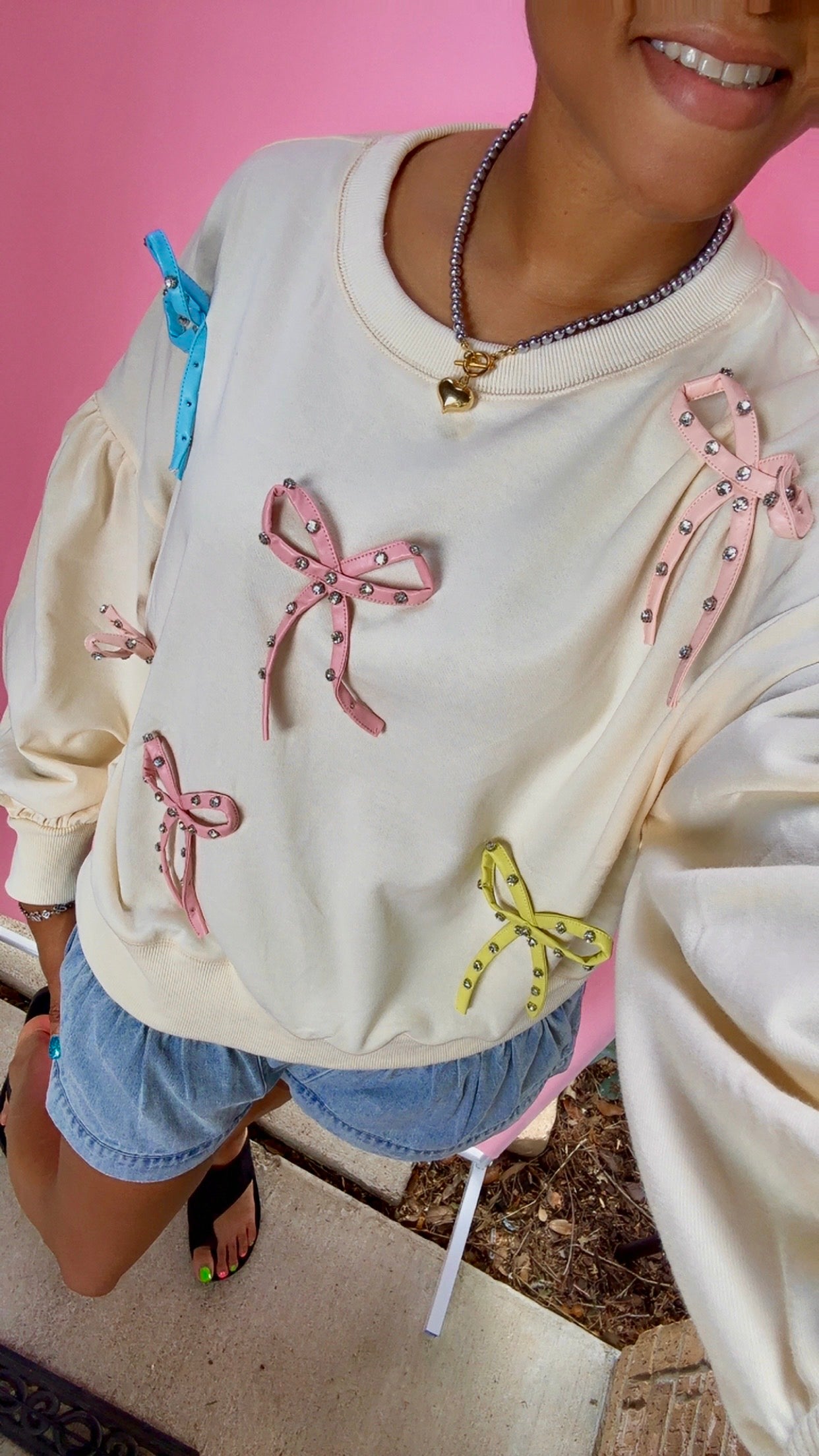 Bow Diamond Stud Oversized Sweatshirt