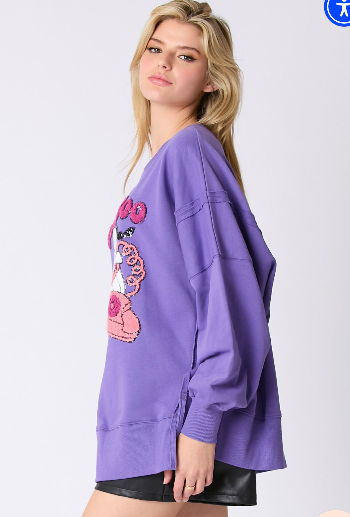 Hey Boo Towel & Sequins Embroidery Halloween Sweatshirt