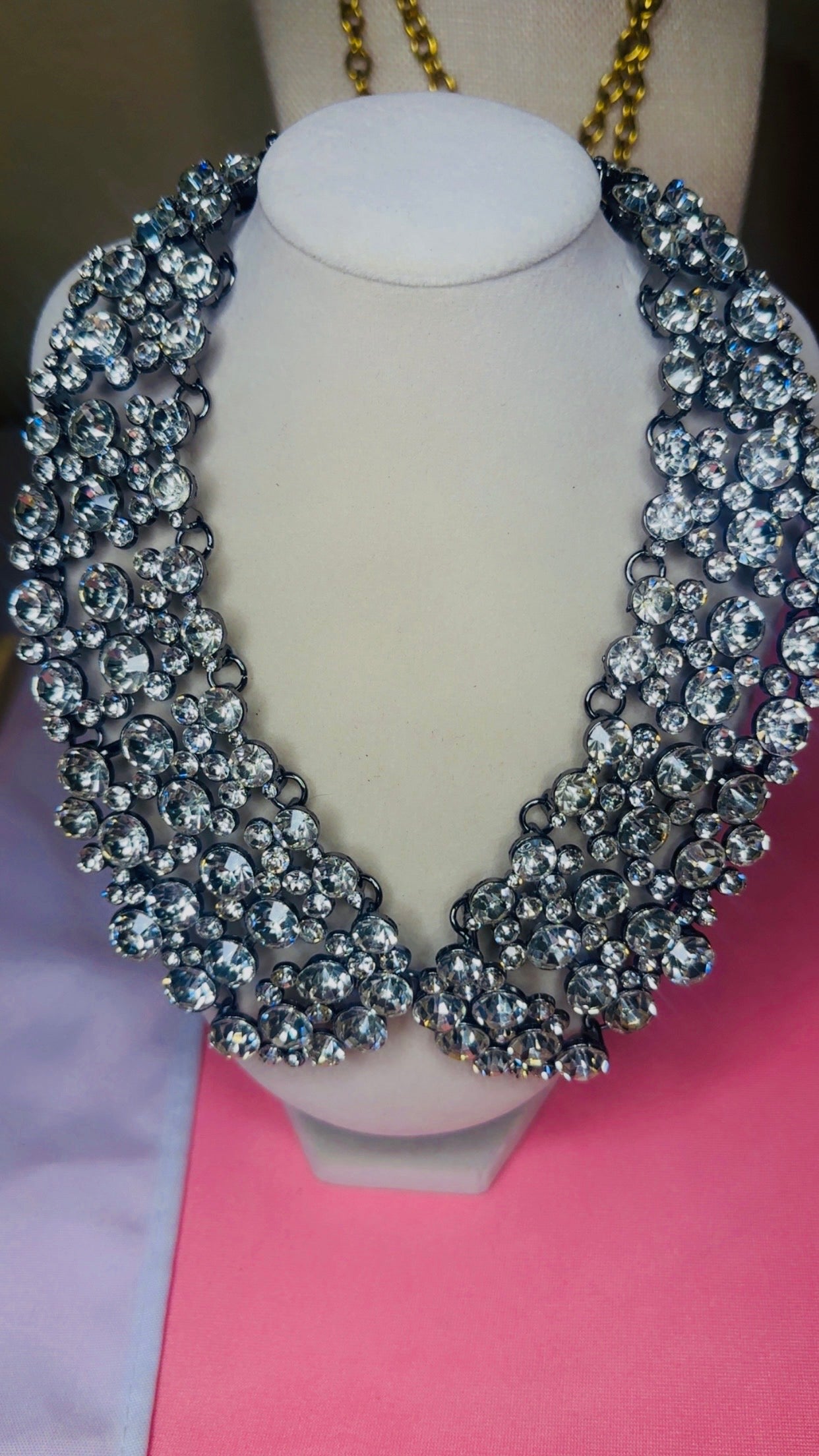 Silver Crystal Statement Collar Necklace