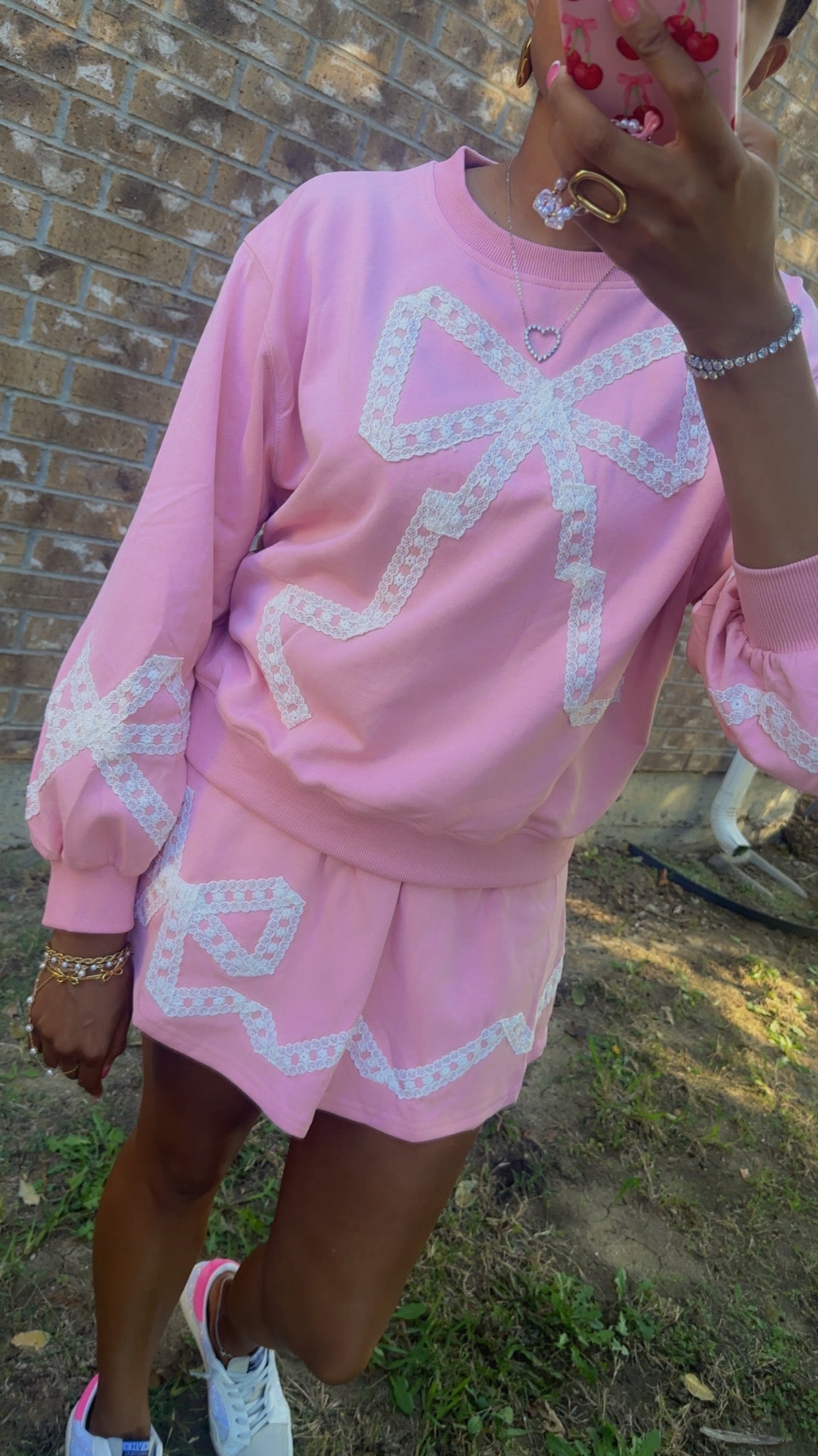Pink Floral Lace Skort Set