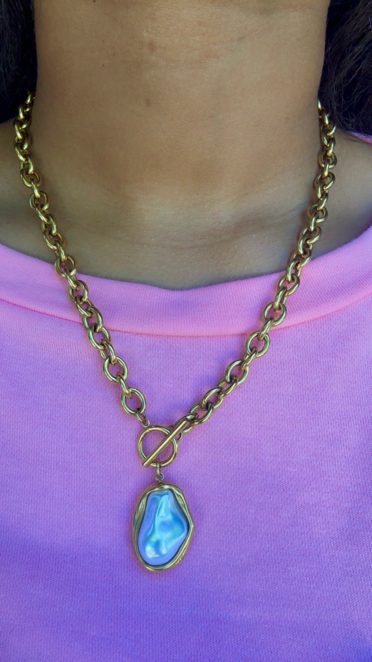 Gold Baroque Pearl Drop Necklace