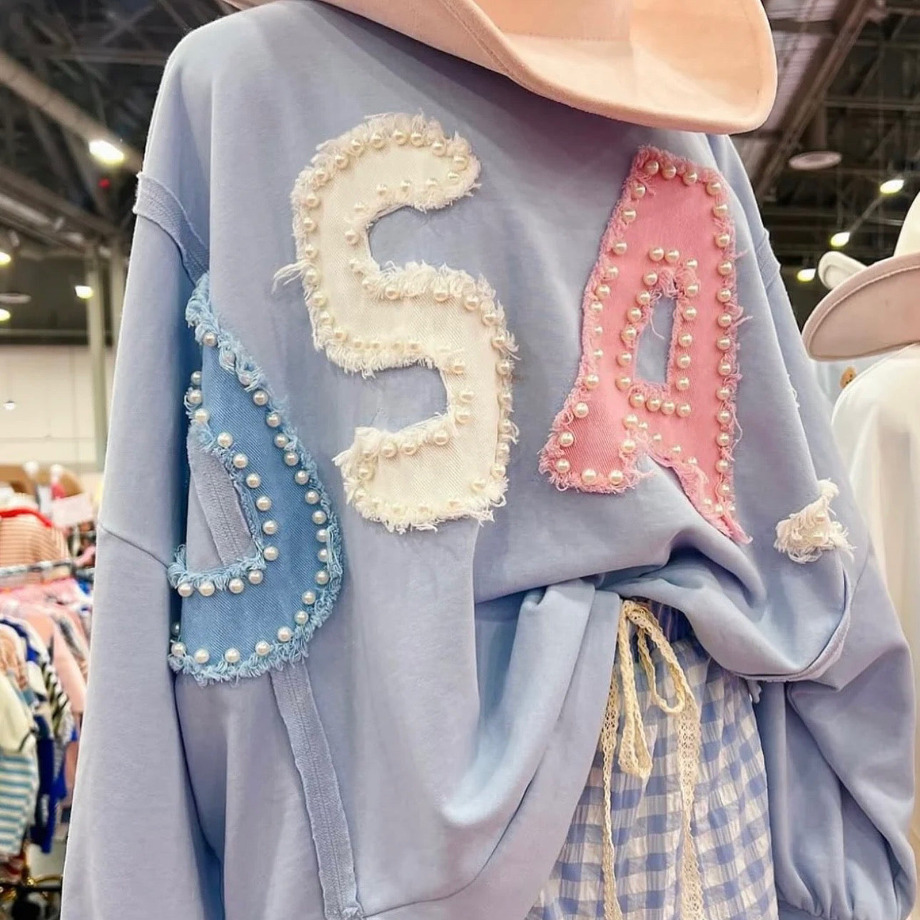 Blue USA Patch & Pearl Detail Pullover