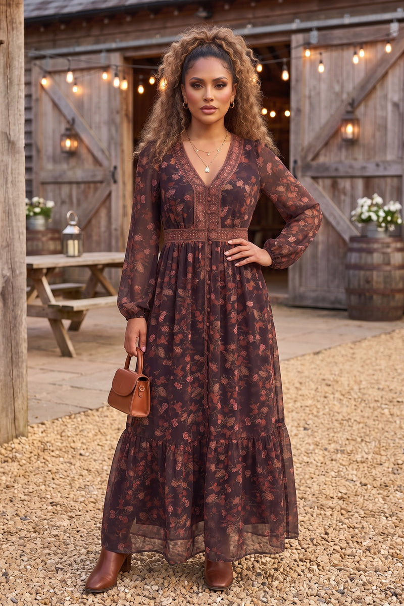 Autumn Romance Floral Maxi Dress