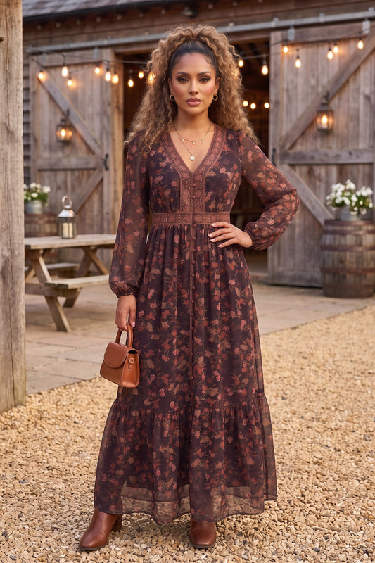 Autumn Romance Floral Maxi Dress