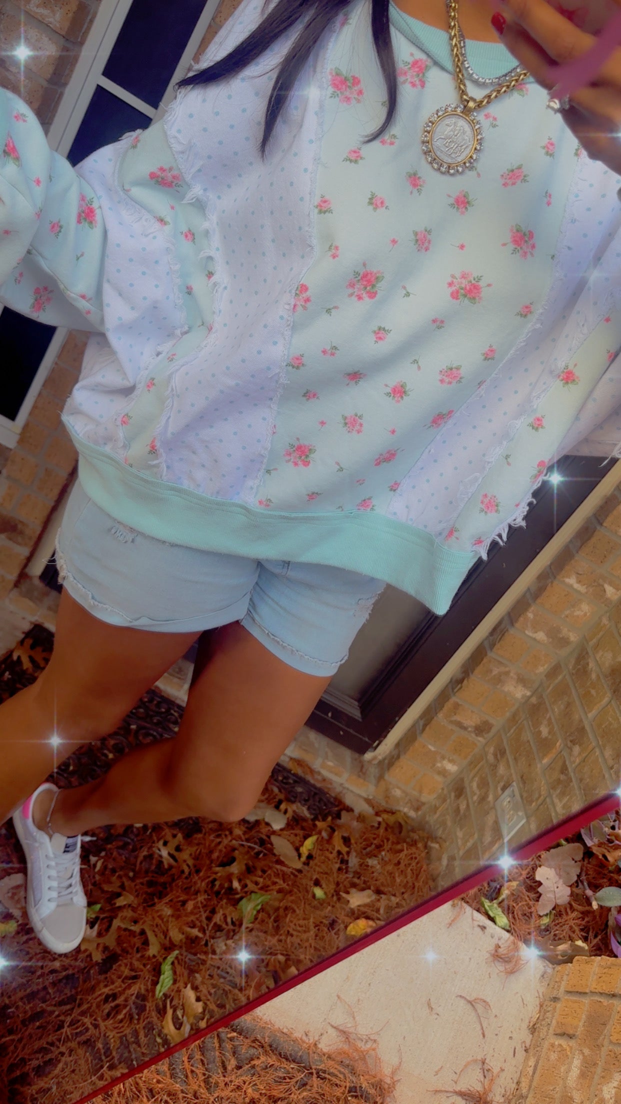 Pastel Ditsy Floral & Polka Dot Colorblock Batwing Sweatshirt