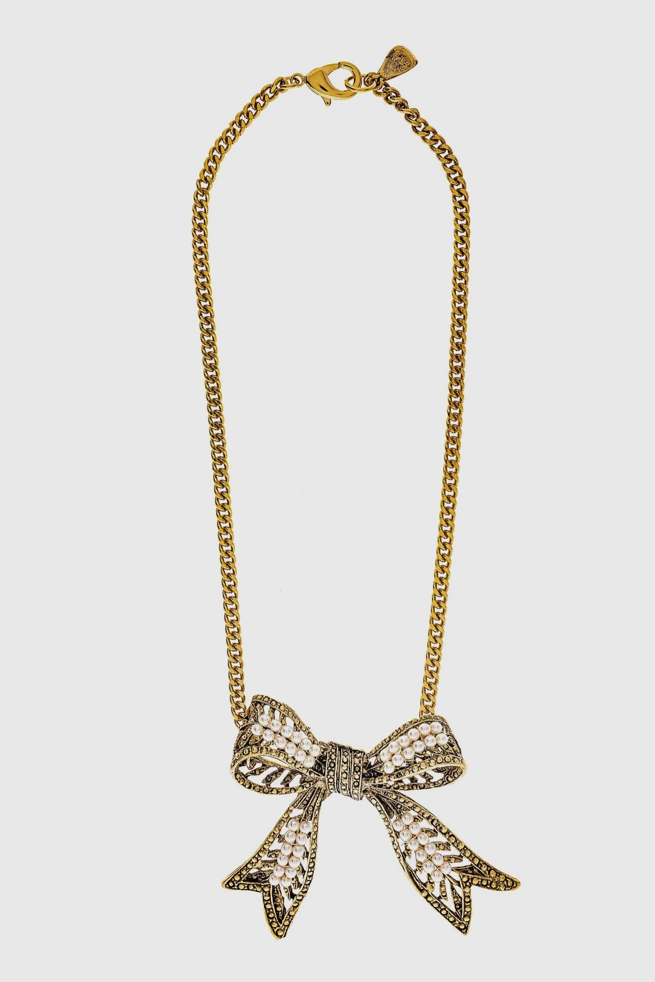 Bow Necklace Glass Pearls