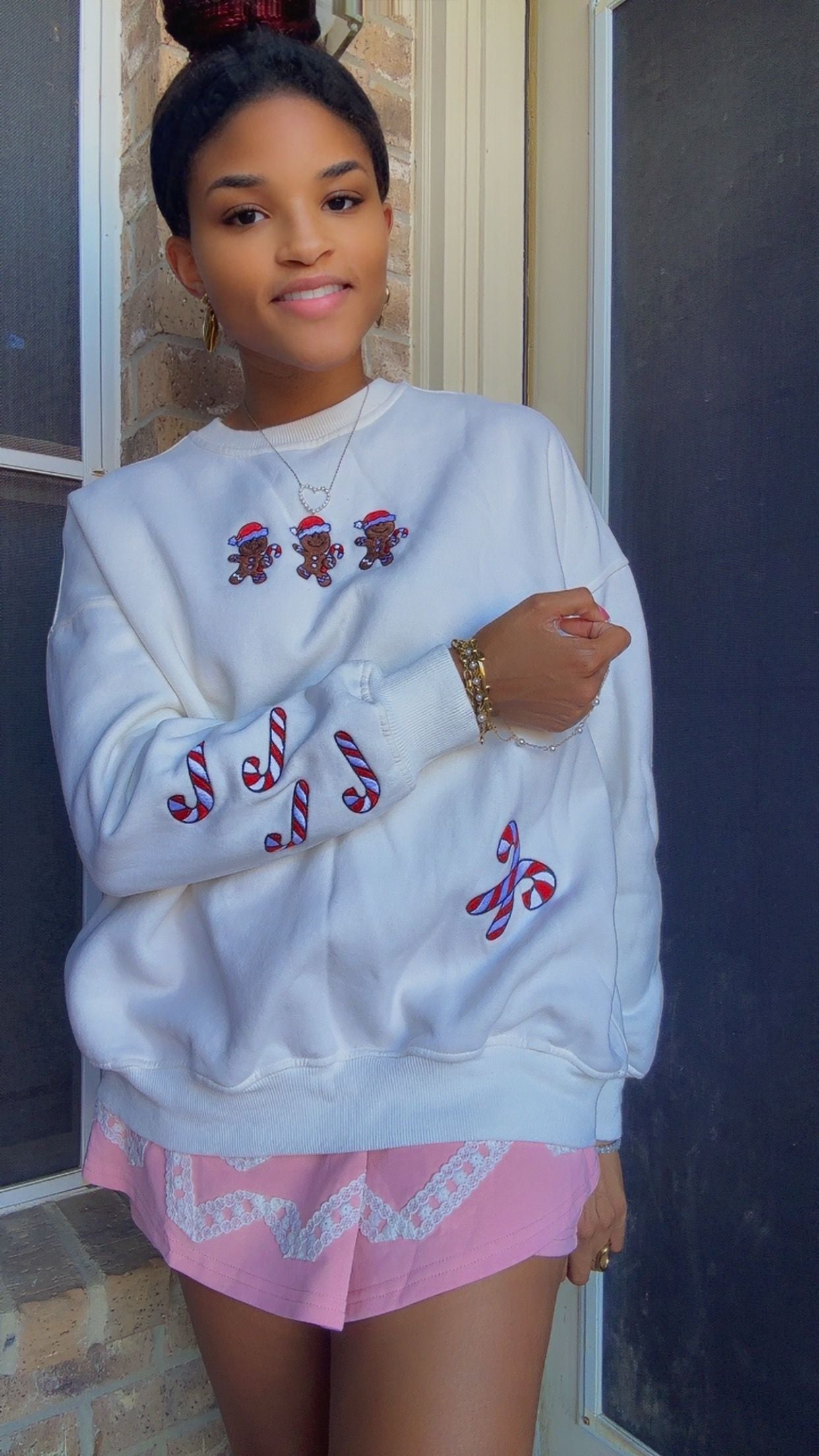 Ivory Gingerbread Recipe Christmas Embroider Sweatshirt