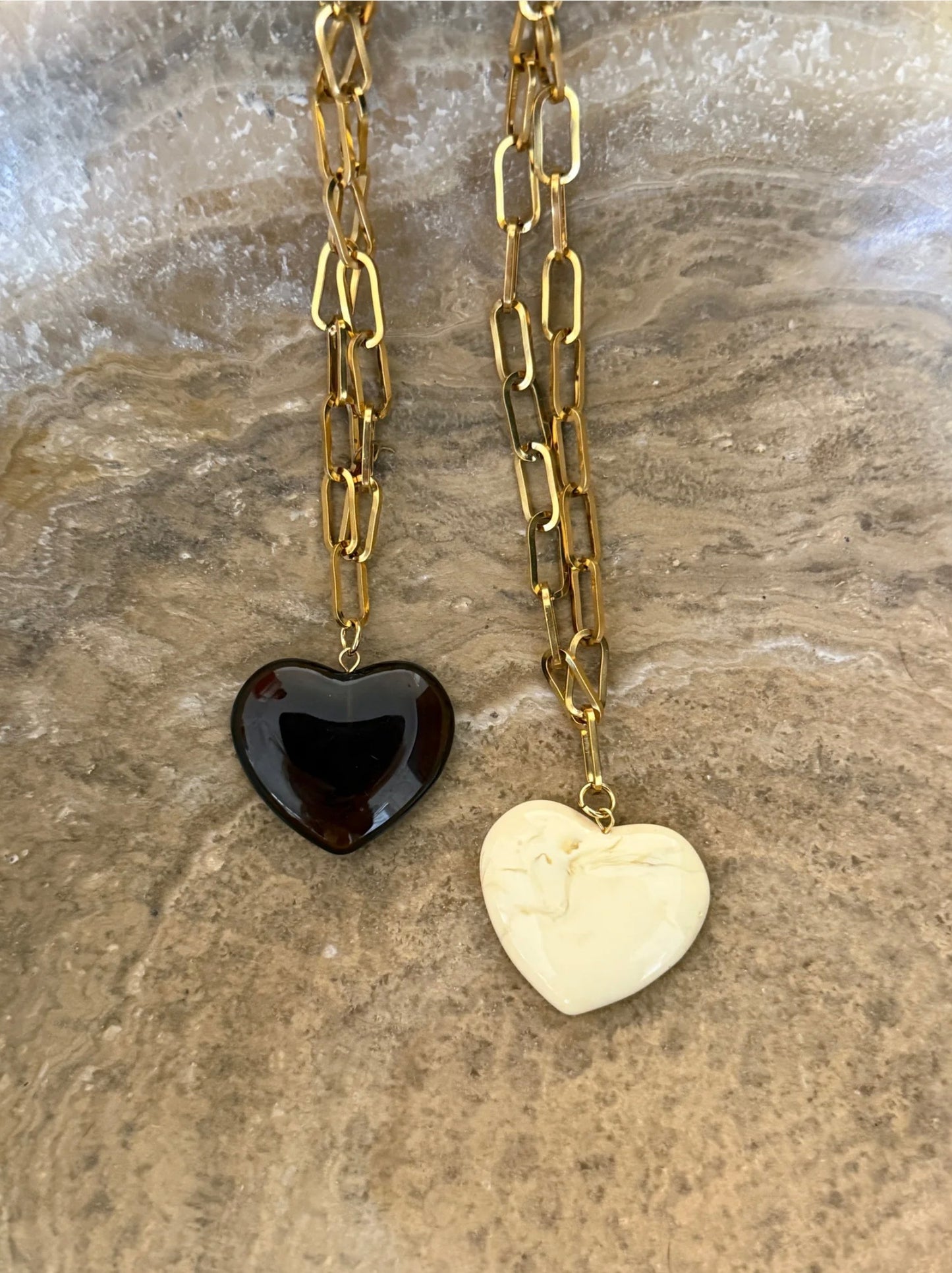 Gold Resin Heart Pendant Necklace  Minimalist 18K Gold Plated Stainless Steel Necklace