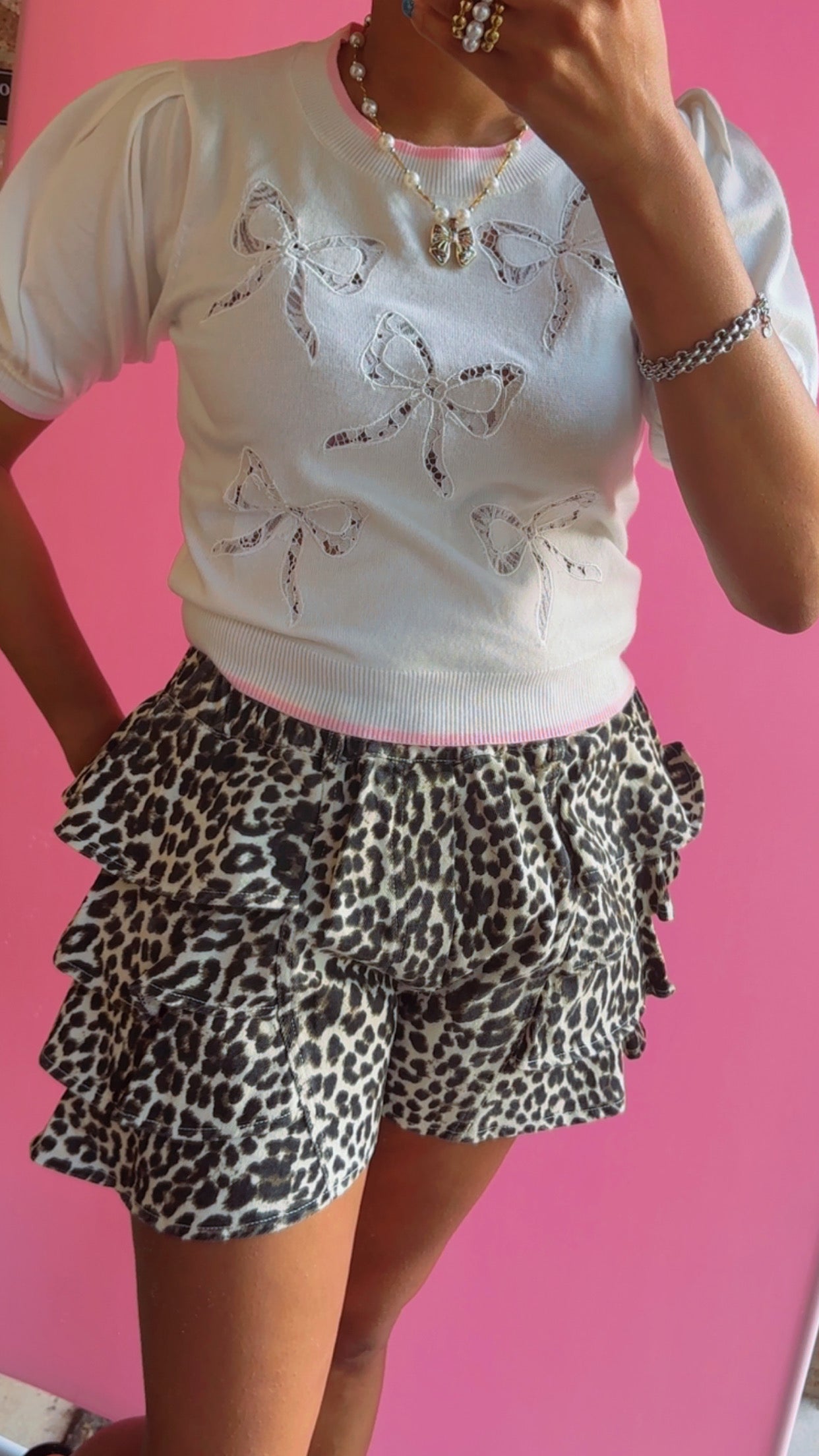 Leopard Denim Ruffle Shorts