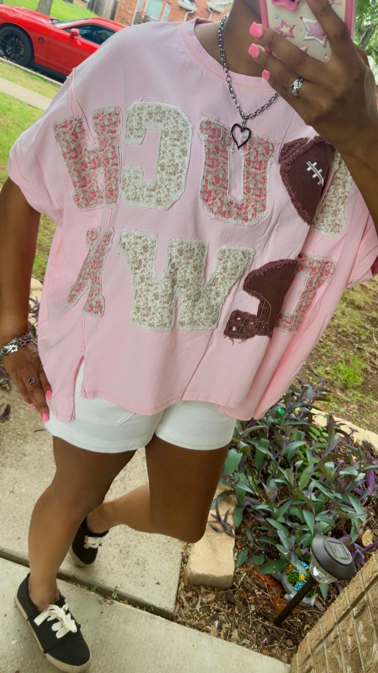 Touch Down' Printed Patch Detail Oversized Football T-Shirt