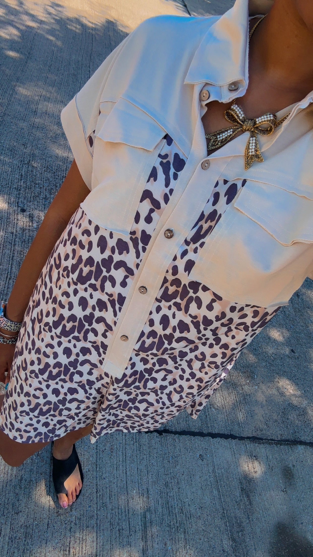 Leopard & Cream   Buttoned Collared Jumpsuit