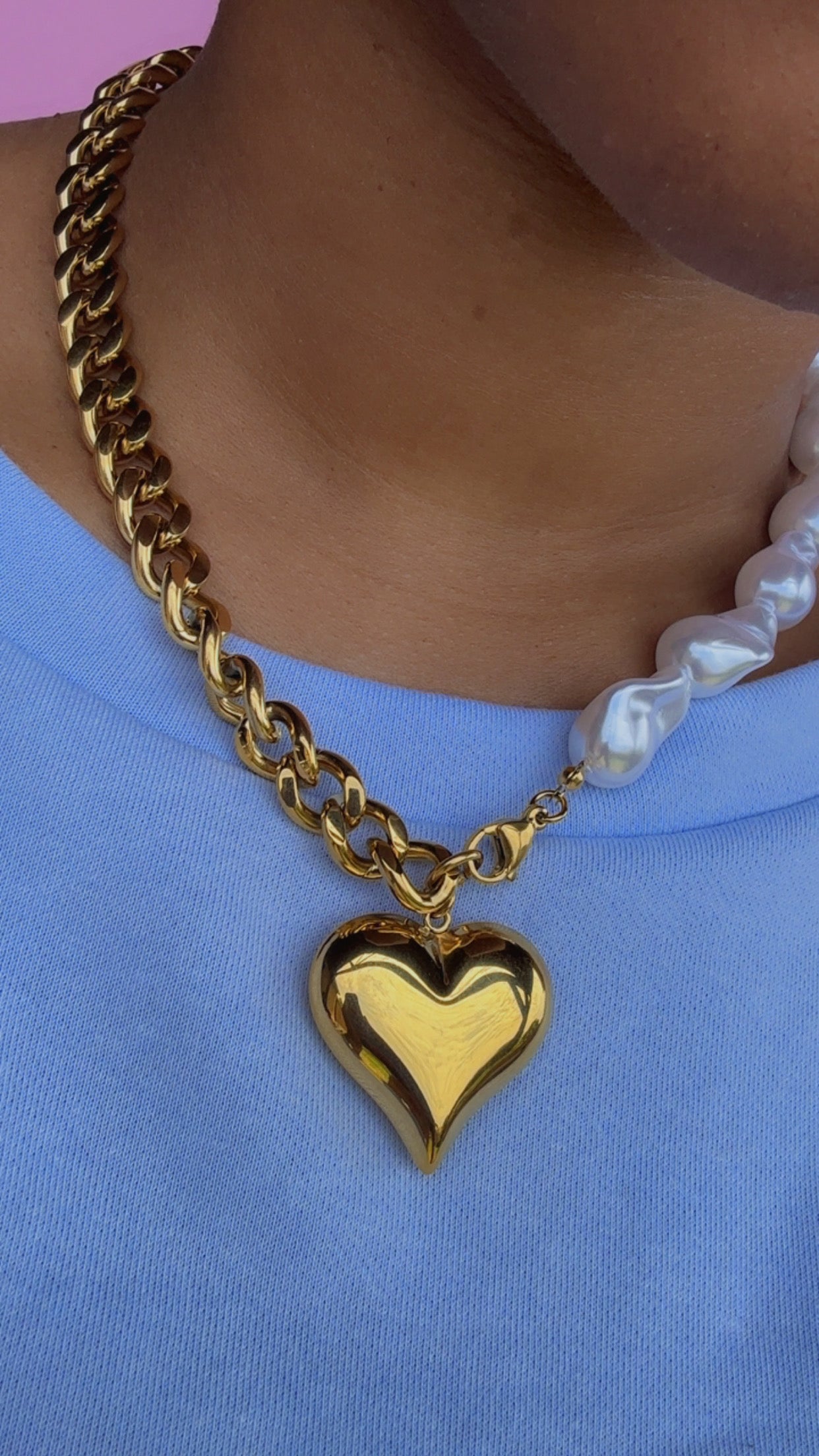 Charlotte Necklace Gold Heart & White Pearls