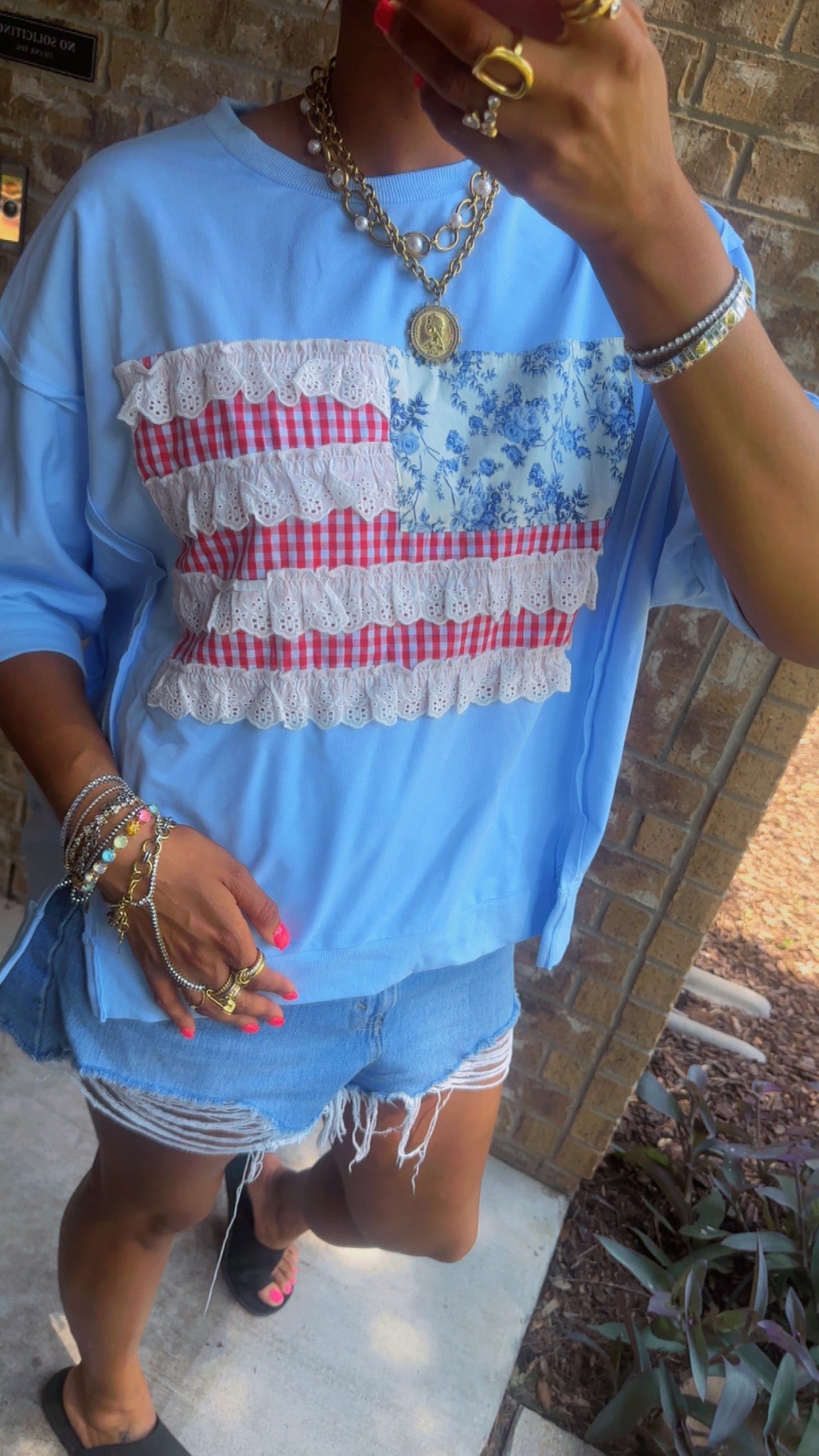 Americano Gingham Flag French Terry Top