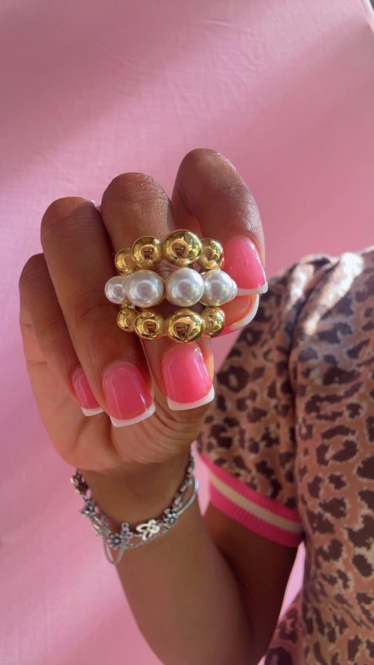 Chunky Gold Ball Faux Pearl Ring