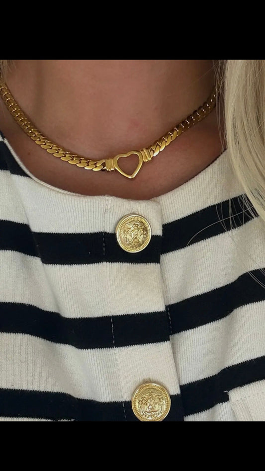 Gold & Silver Small Open Heart Chain Necklace