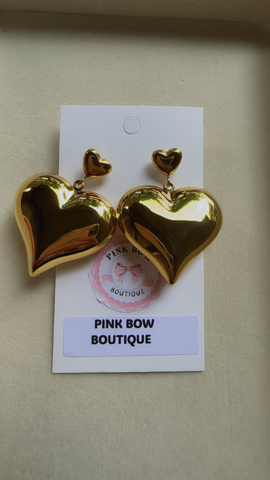 Gold Double Heart Love Earrings