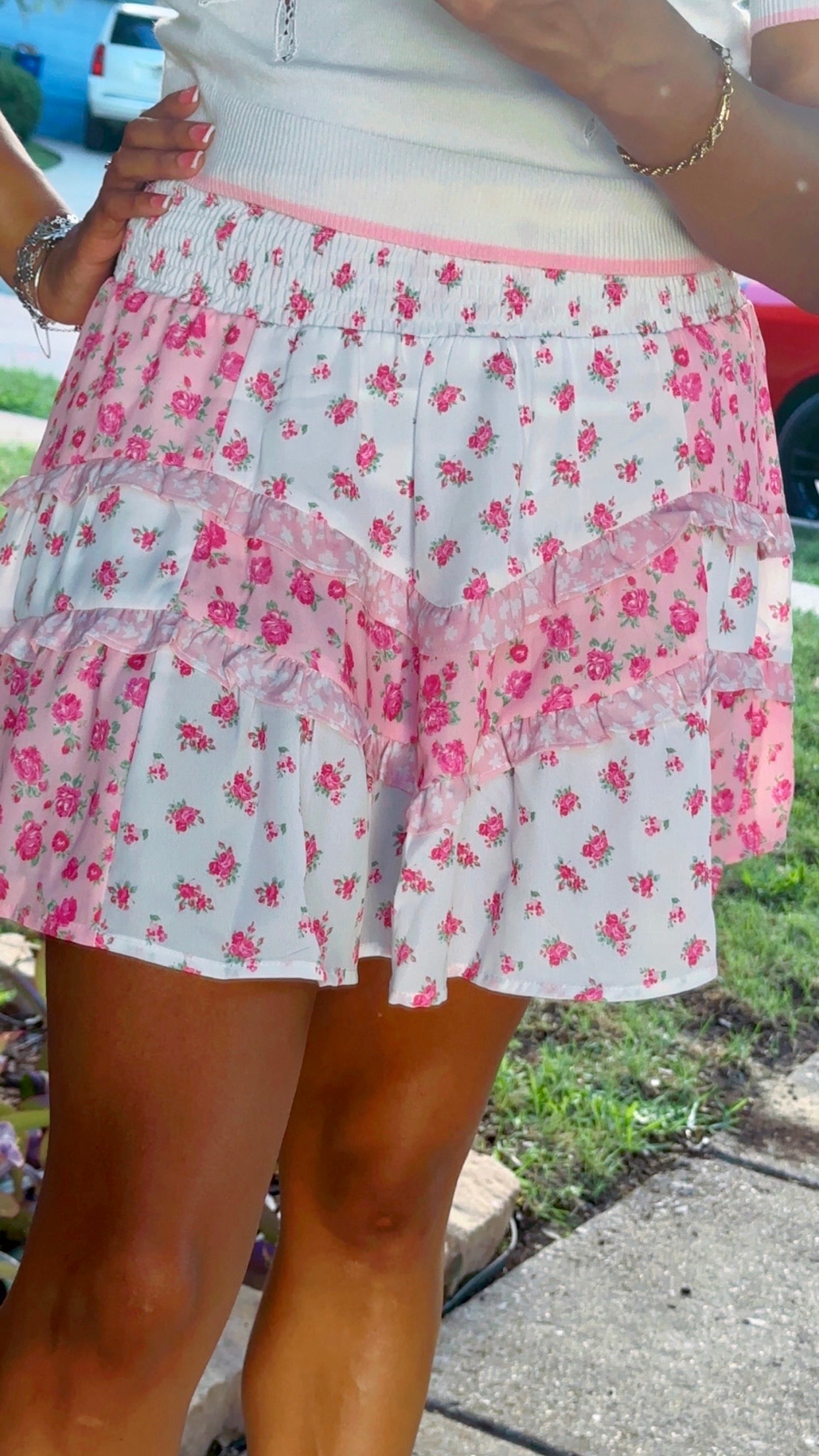 Mixed Floral Ruffle Detail Mini Skirt