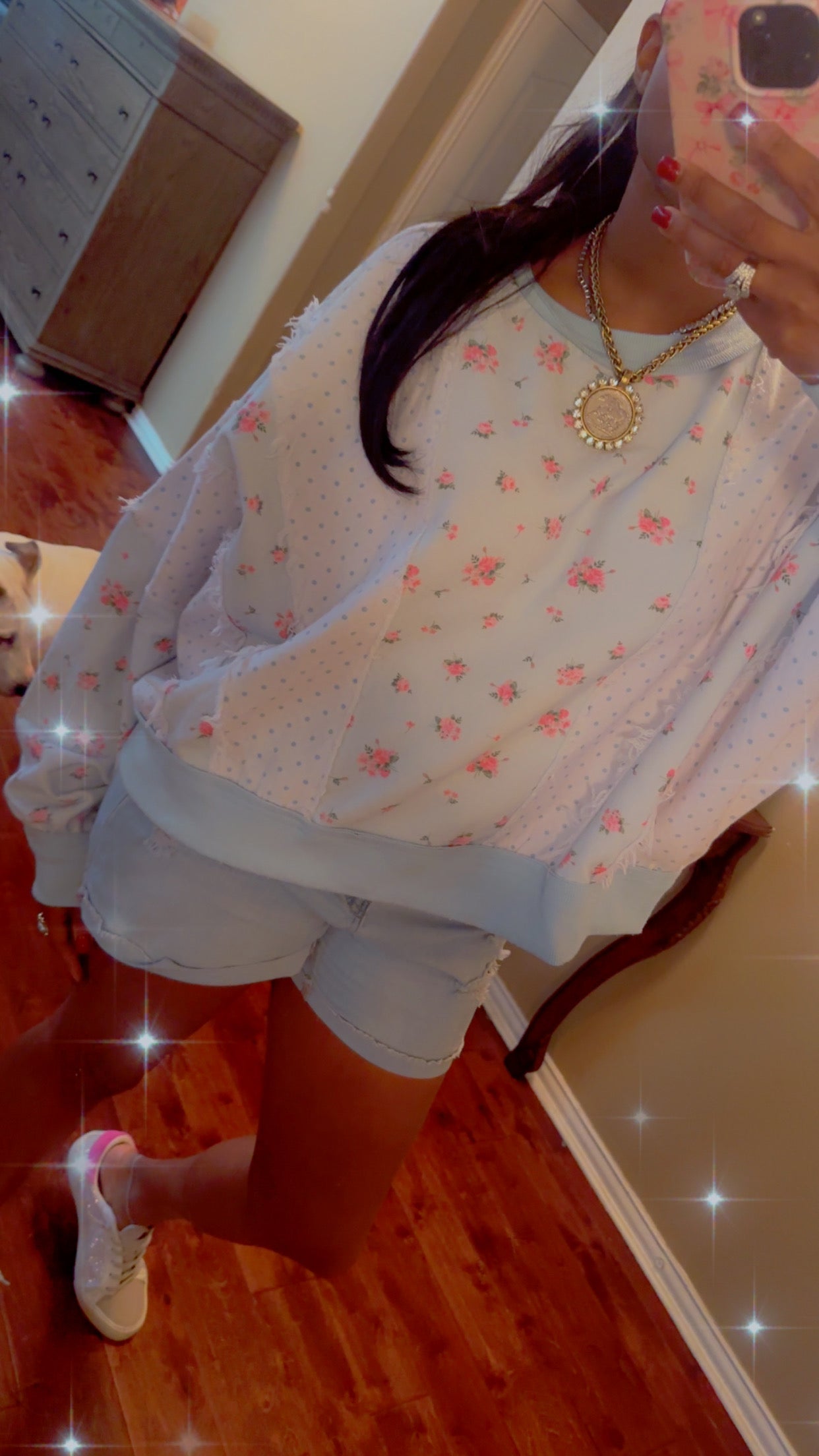 Pastel Ditsy Floral & Polka Dot Colorblock Batwing Sweatshirt