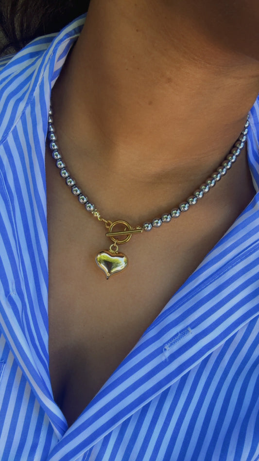 Gold Beaded Balloon Heart Necklace