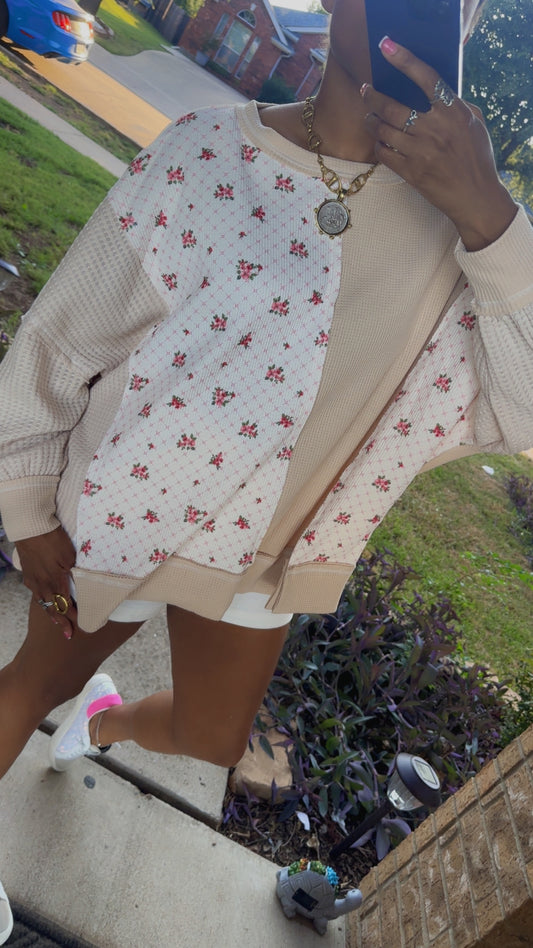 Floral Patchwork Colorblock Sweater