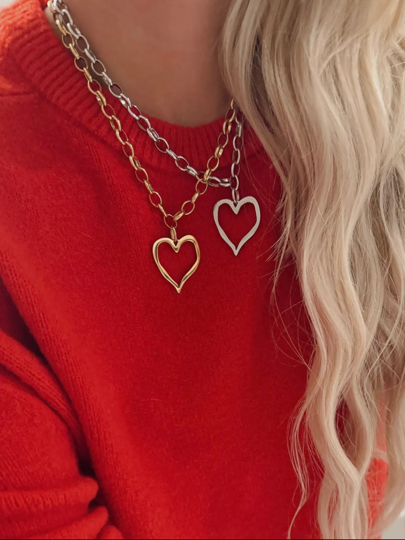 Gold & Silver Large Open Heart Necklace