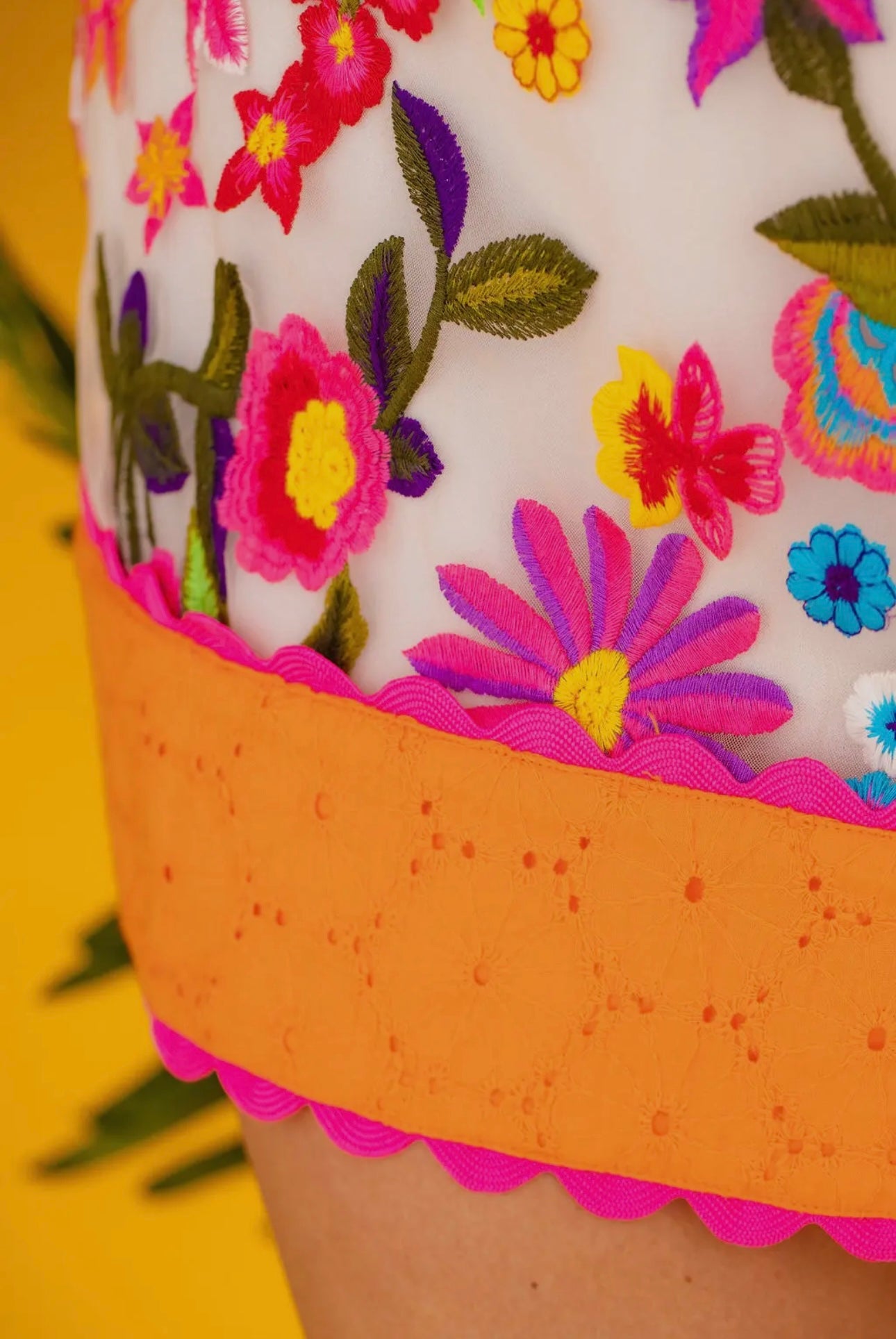 Orange Floral Embroidered Shift Dress
