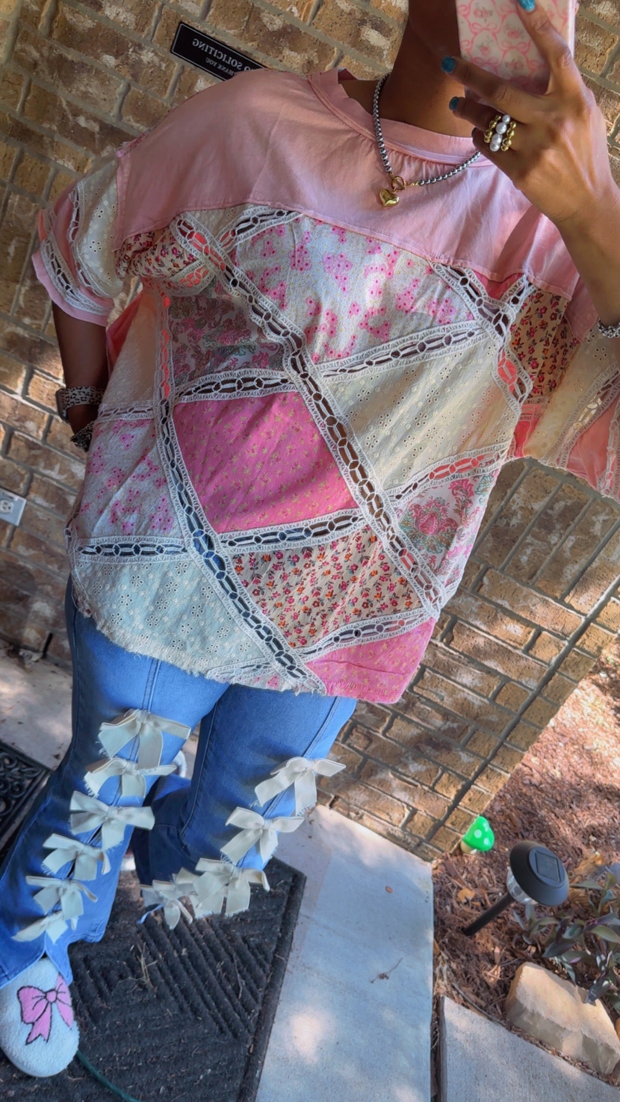 Pink Patchwork Diamond Lace Box Tee