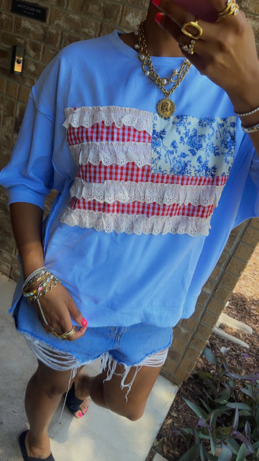Americano Gingham Flag French Terry Top