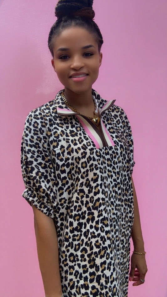 Leopard Print Dolman Sleeve Midi Dress