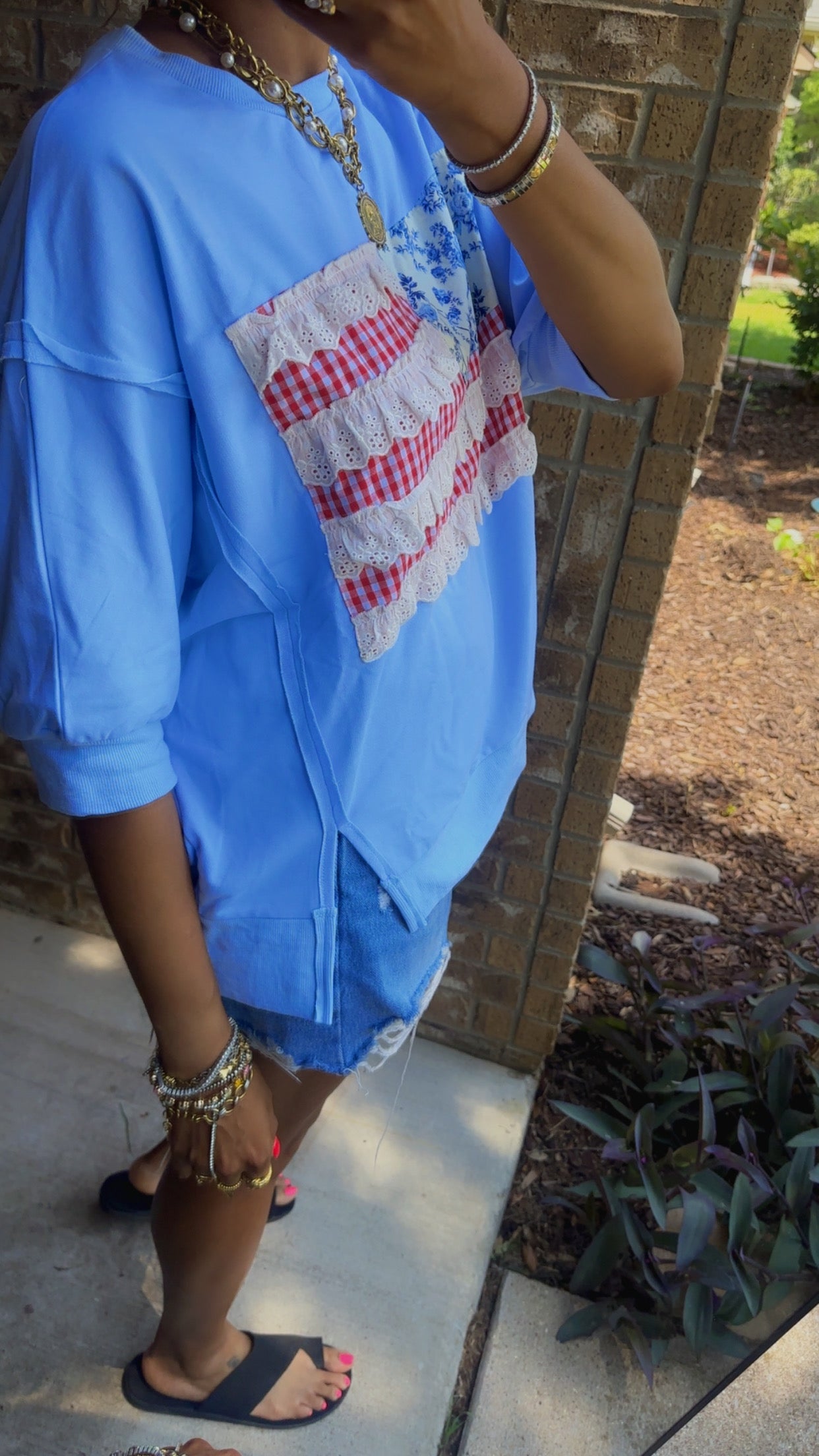 Americano Gingham Flag French Terry Top