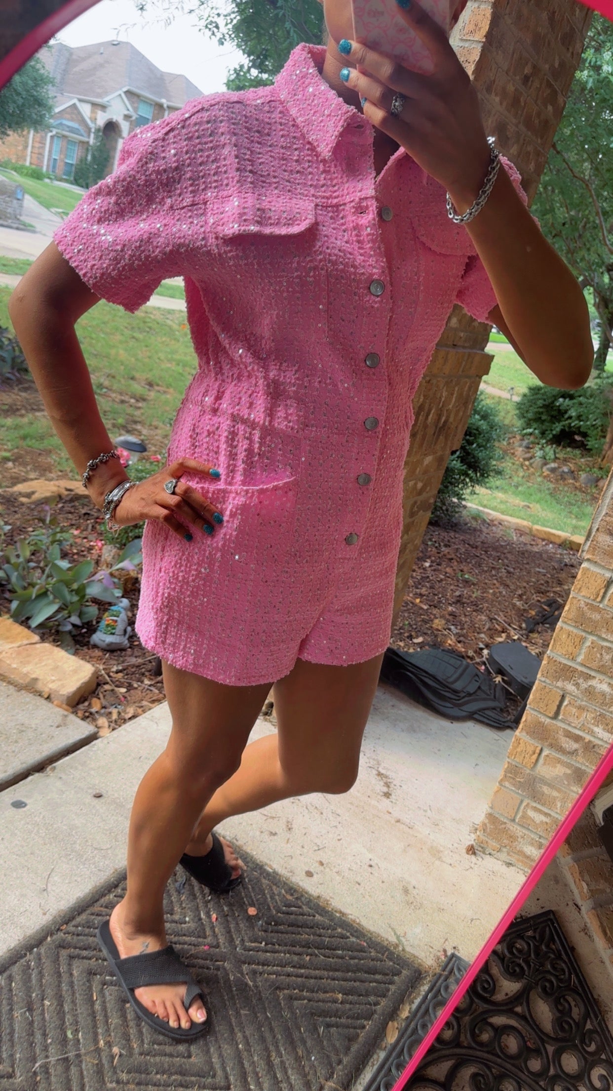Pink Sparkly Denim Romper