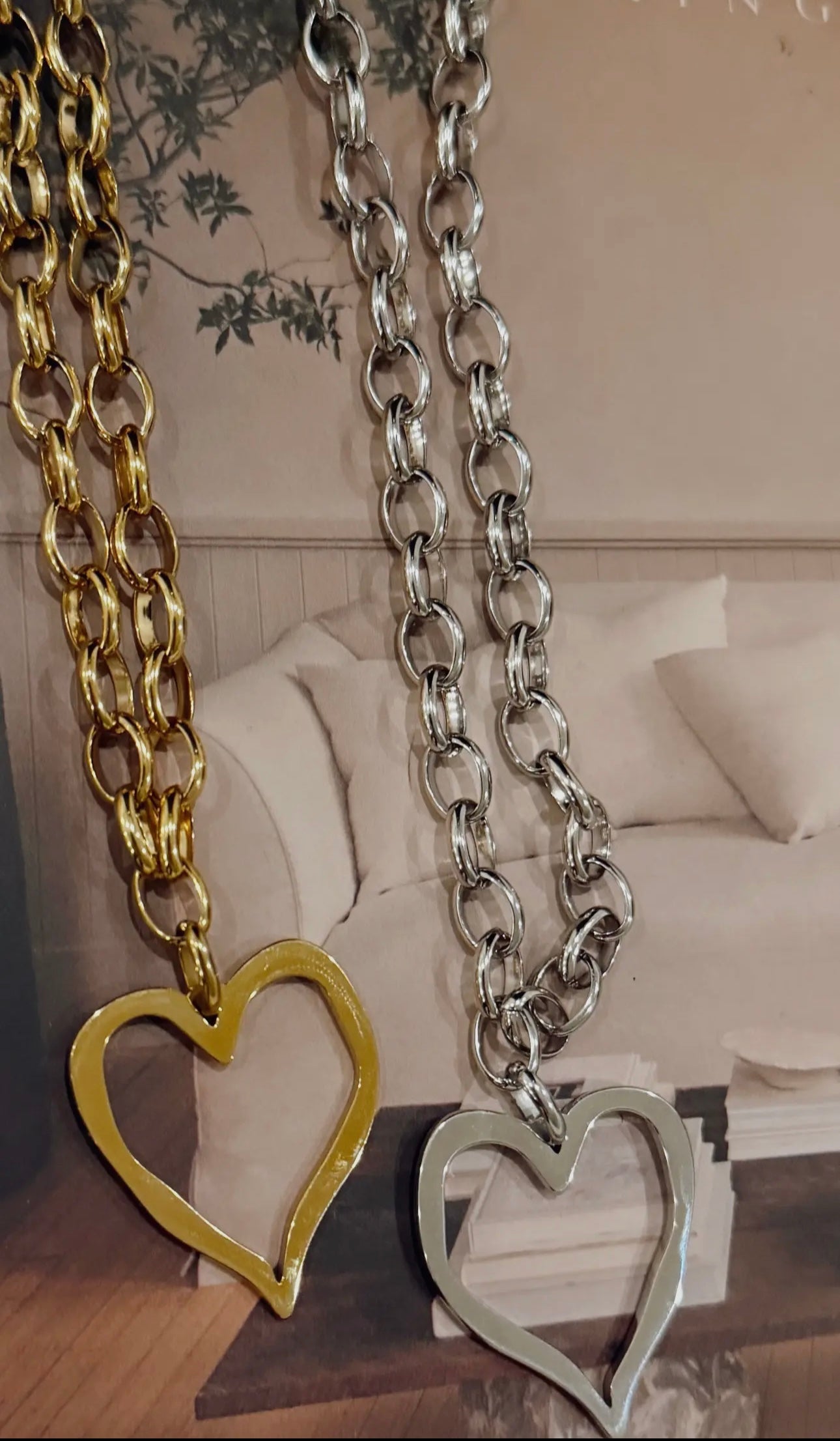 Gold & Silver Large Open Heart Necklace