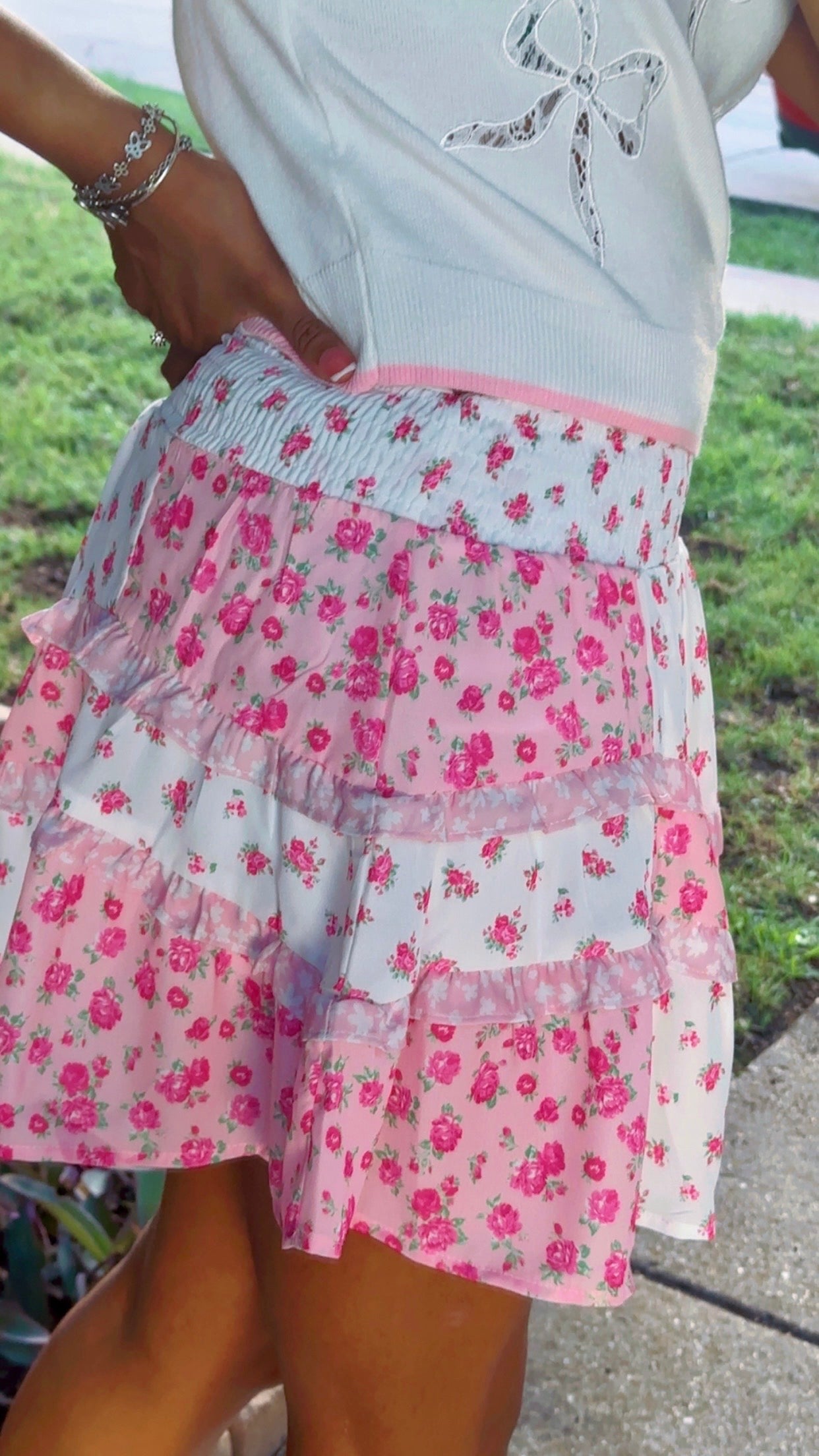 Mixed Floral Ruffle Detail Mini Skirt