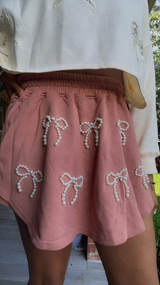 Bow Pearl Embellished Skort