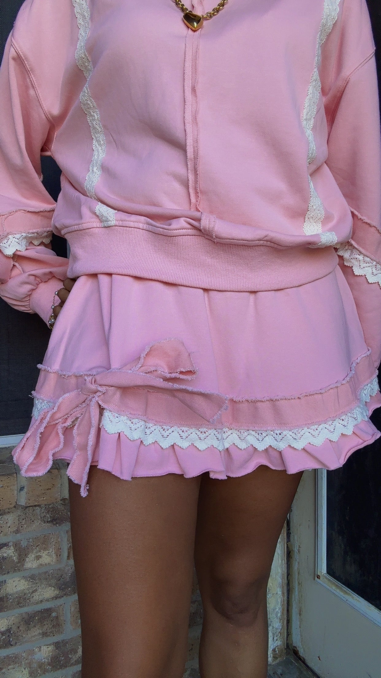 Pink Lace Ribbon Bow Skort Set