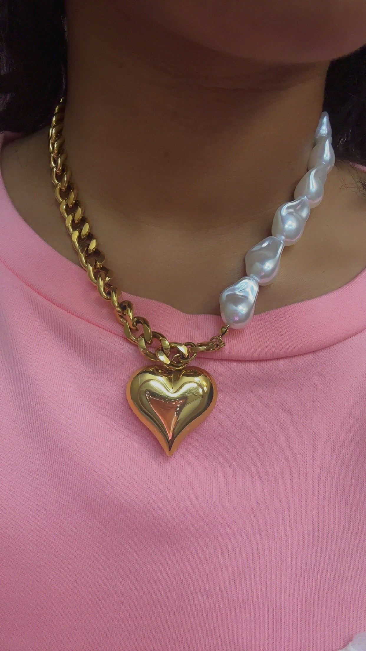 Charlotte Necklace Gold Heart & White Pearls