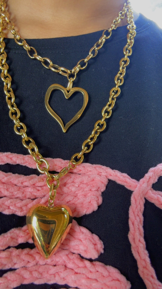 Gold & Silver Large Open Heart Necklace