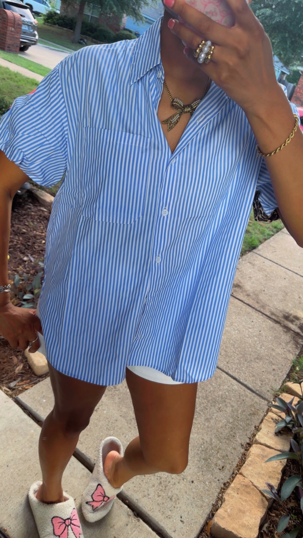 Striped Leopard Print Button Down Top