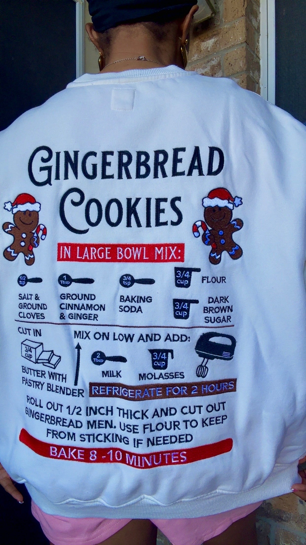 Ivory Gingerbread Recipe Christmas Embroider Sweatshirt