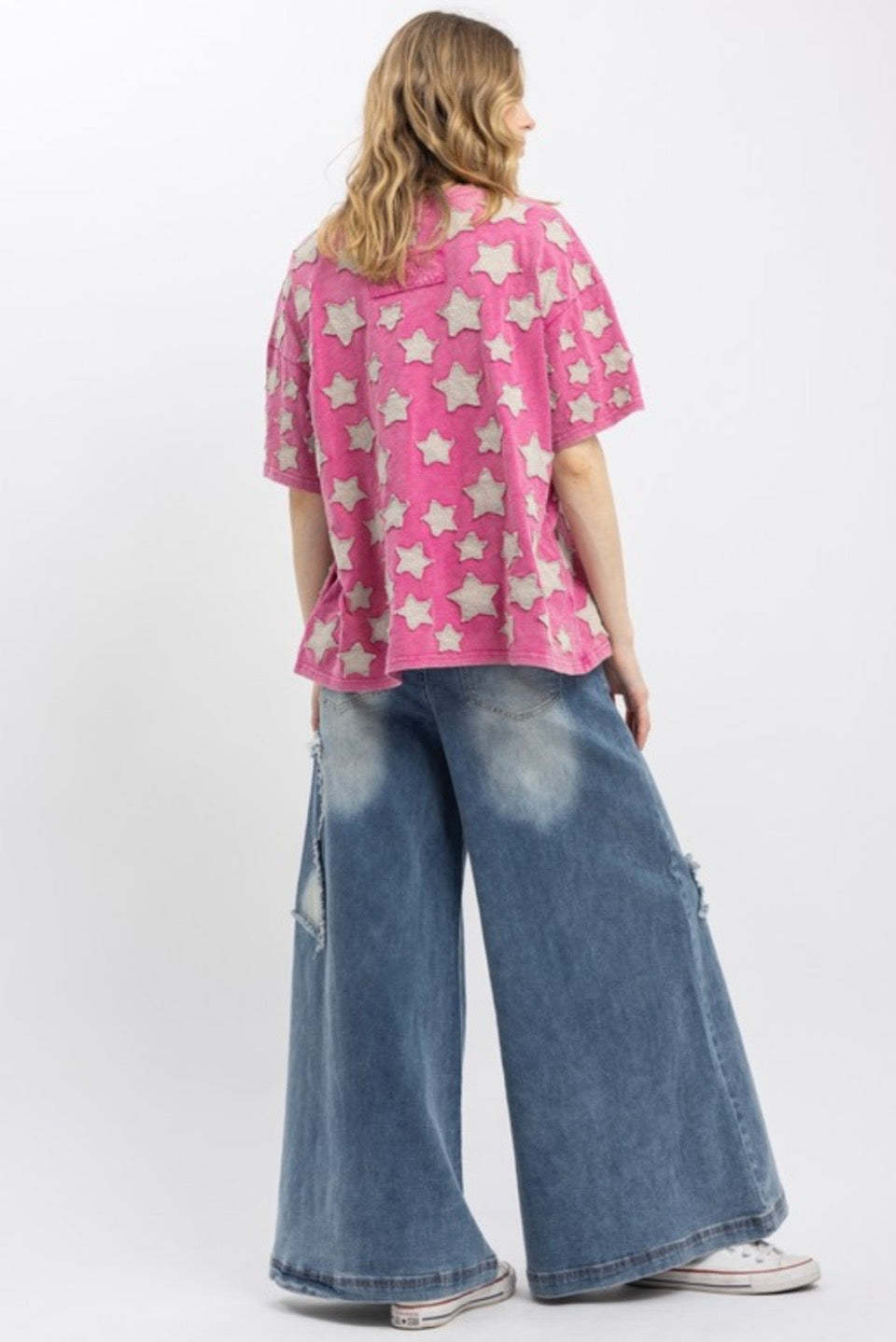 BlueVelvet Multi Size Star Patched Top in Hot Pink