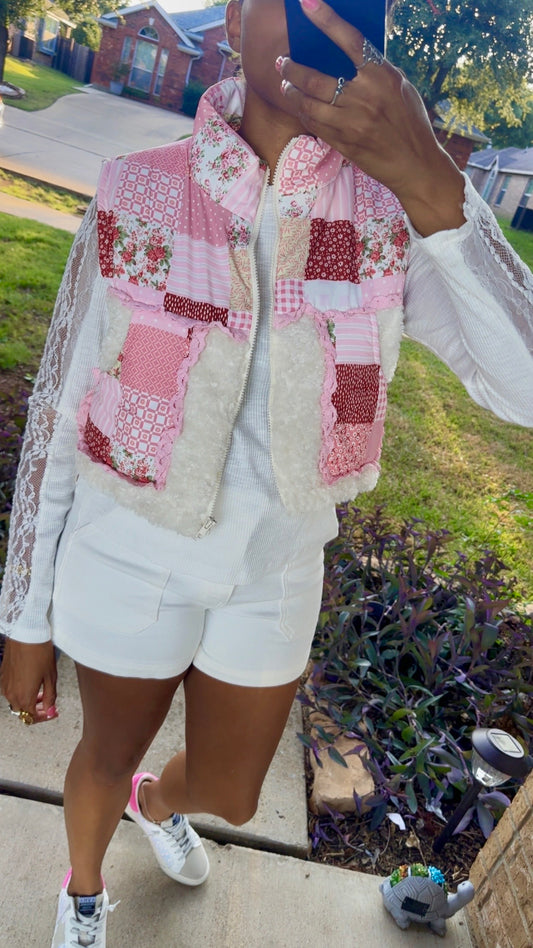 Shabby Chic Floral Patchwork Cozy Girl Vest