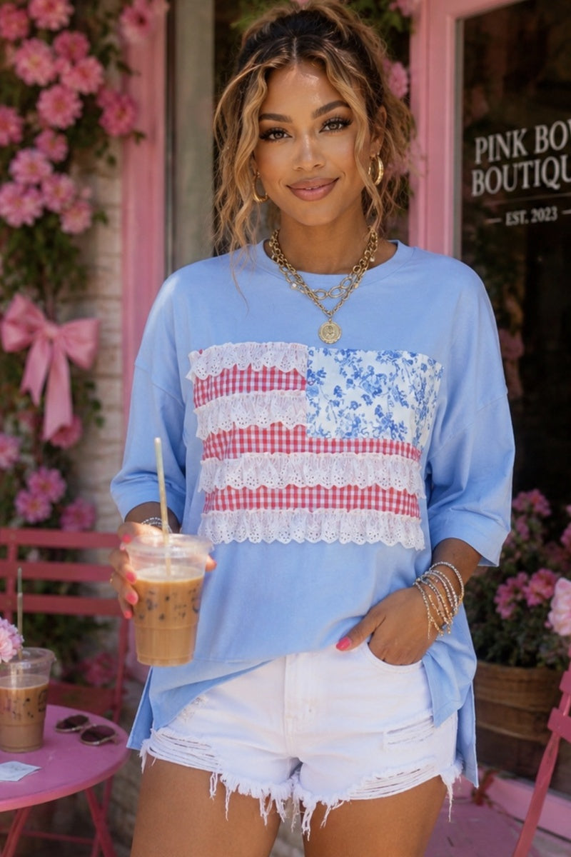 Americano Gingham Flag French Terry Top