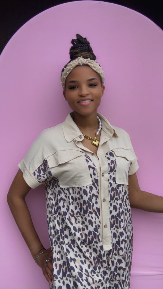 Leopard & Cream   Buttoned Collared Jumpsuit