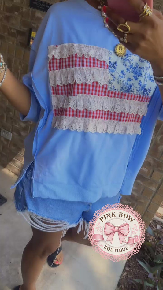 Americano Gingham Flag French Terry Top